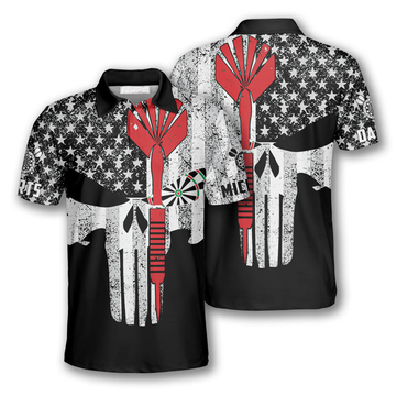 Custom Name Punisher Skull Dart Shirt Men's Polo Shirt S-5XL