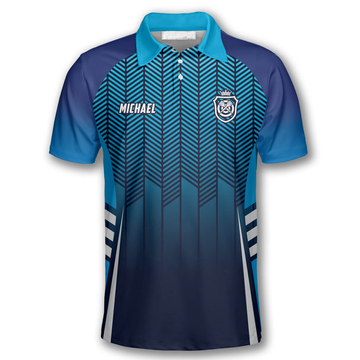 Custom Name Blue Gradient Sports Style Darts Men's Polo Shirt S-5XL