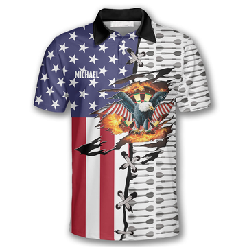 Custom Dart Arrow Pattern Eagle Flag American Dart Shirt Men's Polo Shirt S-5XL