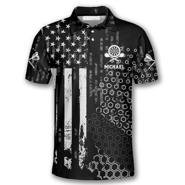 Custom US Flag Hive Pattern Darts Gift Men's Polo Shirt S-5XL