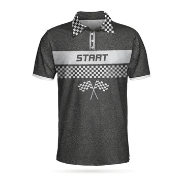 Racing Start Finish Short Sleeve Polo Black White Checker Men's Polo Shirt S-5XL