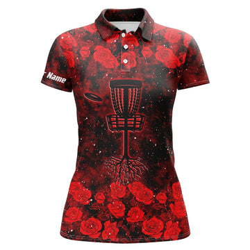Custom Name Red Roses Disc Golf Polo Shirt Gift for Her Women's Polo Shirts S-5XL