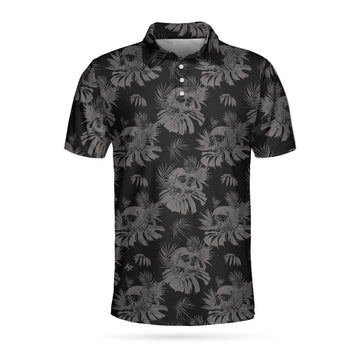 Seamless Skull Goth Black Floral Pattern Best Gothic Gift Men's Polo Shirt S-5XL