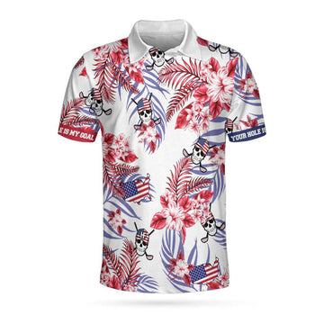 Custom Name Tropical Golf Skull America Texas Bluebonnet Men's Polo Shirt S-5XL