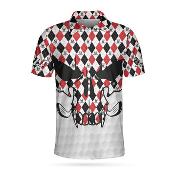 Skull Golf Red Black White Argyle Pattern Men's Polo Shirt S-5XL