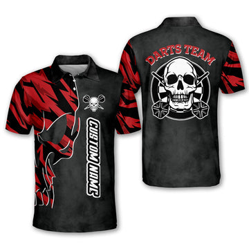 Custom Black and Red Skull Dart Shirt for Players Men's Polo Shirt S-5XL