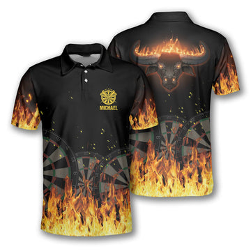 Personalized Name Buffalo Shirt Gift For Him Dart on Fire Men's Polo Shirt S-5XL