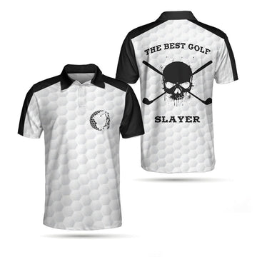 Best Golf Slayer Wet Ink Skull Black White Golf Pattern Men's Polo Shirt S-5XL