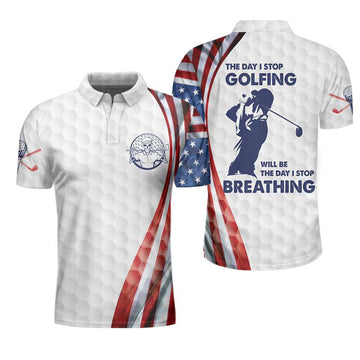 Coolspod The Day Stop Golfing Golf Skeleton American Flag Men's Polo Shirt S-5XL