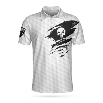 Custom Name Golf Skull Black White Pattern Men's Polo Shirt S-5XL
