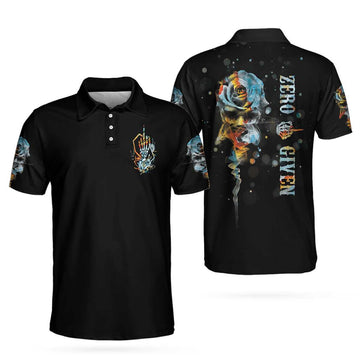 Zero Fck Given Skull Roses Short Best Golf Perfect Gift Men's Polo Shirt S-5XL