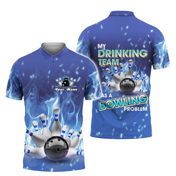 Customized Bowling Strike On Blue Fire Shirt For Lovers Men's Polo Shirt S-5XL