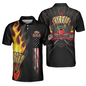American Flag Badminton Flame Short Sleeve Best Shirt Men's Polo Shirt S-5XL