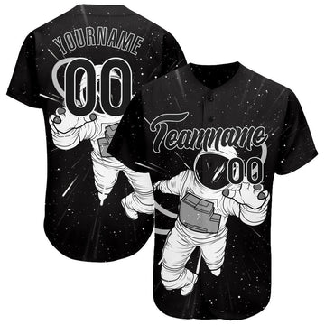 Custom Black White 3D Astronaut Baseball Jersey S-5XL
