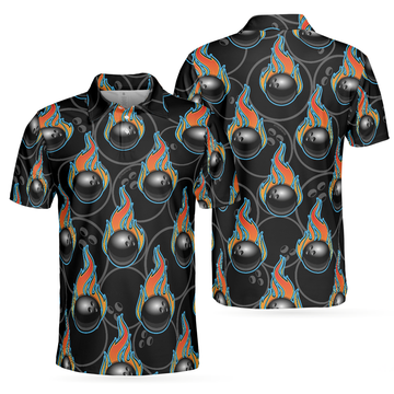 Bowling Fire Seamless Pattern Short Sleeve Best Bowling Men's Polo Shirt S-5XL