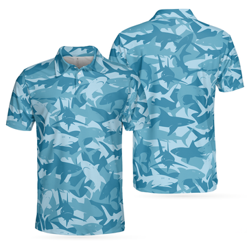 Ocean Shark Pattern Short Sleeve Camo Aqua Best Shark Men's Polo Shirt S-5XL