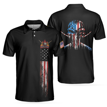 Dark Theme 8 Ball Wet Paint Skull American Flag Billiards Men's Polo Shirt S-5XL