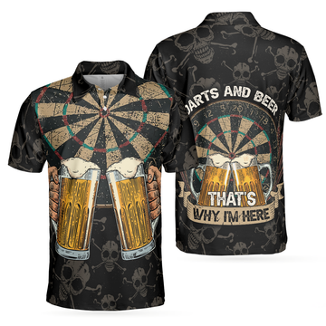 Darts And Beer That's Why Here Skull Print Short Sleeve Men's Polo Shirt S-5XL