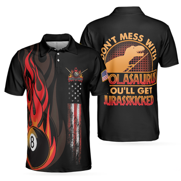 Dinosaur Poolasaurus Flame Skull Billiards Short Sleeve Men's Polo Shirt S-5XL