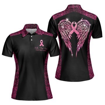 Faith Hope Love Angel Wings Breast Awareness Ribbon Women's Polo Shirts S-5XL