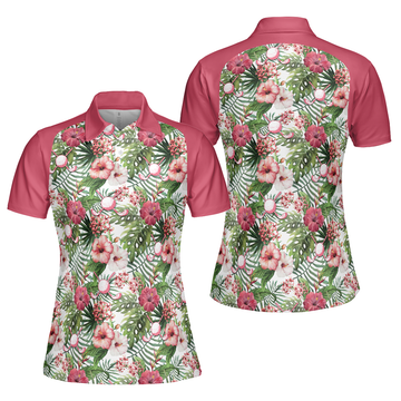 Golf Ball On Tropical Flowers Background Short Sleeve Women's Polo Shirts S-5XL