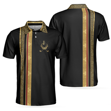 Golf Crusader King Baroque Pattern Elegant Black Men's Polo Shirt S-5XL