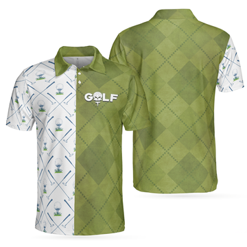 Golf Pattern Green And White Golf Club Argyle Skull Best Men's Polo Shirt S-5XL
