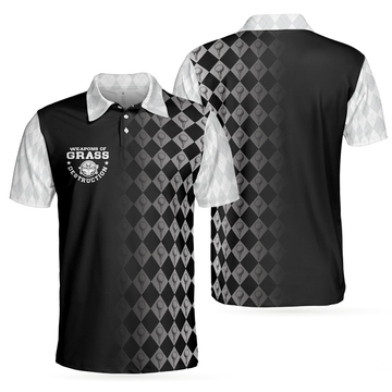 Custom Name Golf Weapons Of Grass Destruction Black White Men's Polo Shirt S-5XL