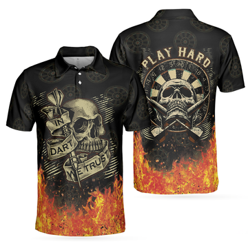 In Dart We Trust Fire Play Hard Skull Cool Dart For Men Men's Polo Shirt S-5XL