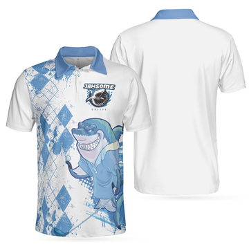 Jawsome Golfer Shark Argyle Pattern Sleeve Golf Shirt Men's Polo Shirt S-5XL