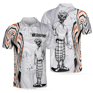 Kingpin Bowling Skull Digital Graphic Skeleton Player Men's Polo Shirt S-5XL
