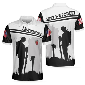 Military Veteran American Flag Shirt Lest We Forget Patriot Men's Polo Shirt
