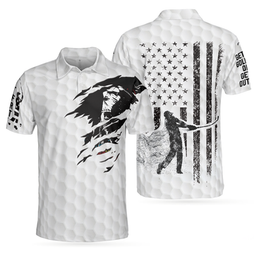 German American Flag Golf Ball Pattern Get Golf Or Get Out Men's Polo Shirt