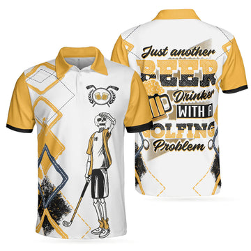 White and Yellow Argyle Pattern Just Another Beer Drinker Golf Men's Polo Shirt S-5XL
