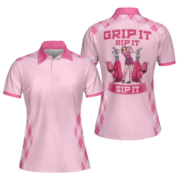 Best Pink Golf Polo Shirt for with Argyle Pattern Women's Polo Shirts S-5XL