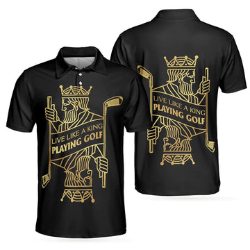 Live Like A King Playing Golf Black Luxury Poker Men's Polo Shirt S-5XL