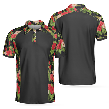 Tropical Roses Pattern Black Shirt Perfect Gift for Men Men's Polo Shirt S-5XL