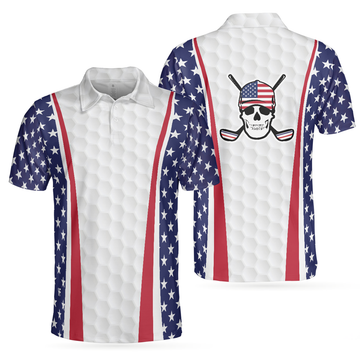 Patriotic Golf Texture Short Sleeve Skull USA Flag American Men's Polo Shirt