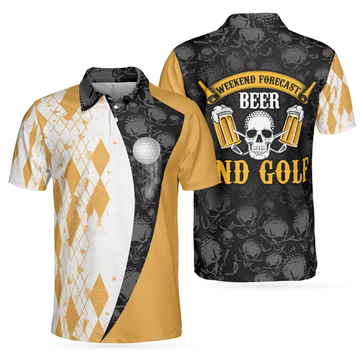Weekend Forecast Beer With Skeleton Perfect Gift For Golfers Men's Polo Shirt