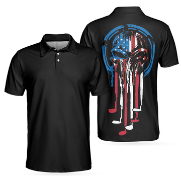 American Skull Golf Clubs Short Sleeve Wet Paint Flag Men's Polo Shirt S-5XL