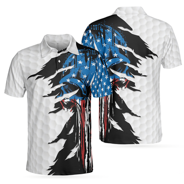 Skull American Ripped Golf Shirt Flag Patriotic Shirt For Men Men's Polo Shirt