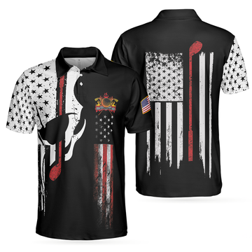 Skull American Flag Golf Club Black White Patriotic Men's Polo Shirt S-5XL