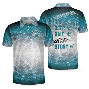 Fishing Checklist Rod Beer Bait Fish Story Gift Men's Polo Shirt