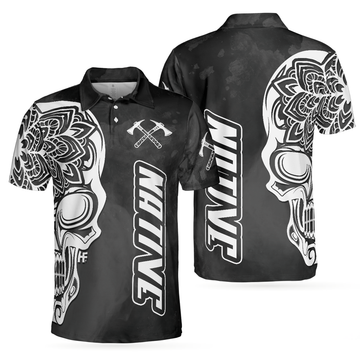 Aged Worn Haida Native Skull Mandala Design Men's Polo Shirt S-5XL