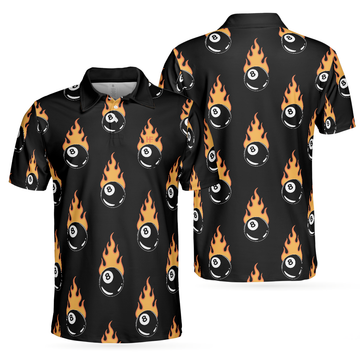 Flaming Billiard 8 Ball Basic Billiards Design Gift Idea Men's Polo Shirt