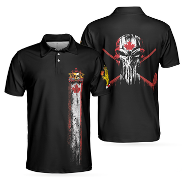 Golf Skull Canada Flag Short Wet Paint Canadian Best Gift Men's Polo Shirt S-5XL