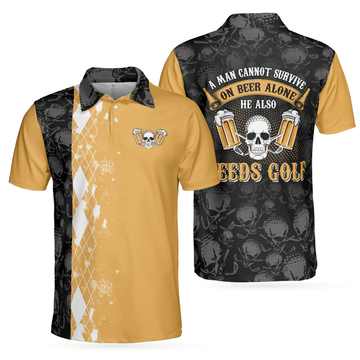 Custom Argyle Golf Skull Beer Drinking Gift For Golfers Men's Polo Shirt S-5XL