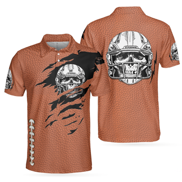 American Football Texture Sleeve Skull Player Best Gift Men's Polo Shirt S-5XL
