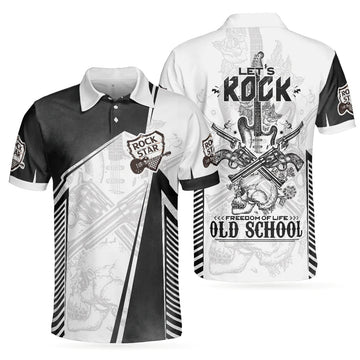 Black And White Guitar Let's Rock Freedom Life Old School Men's Polo Shirt S-5XL