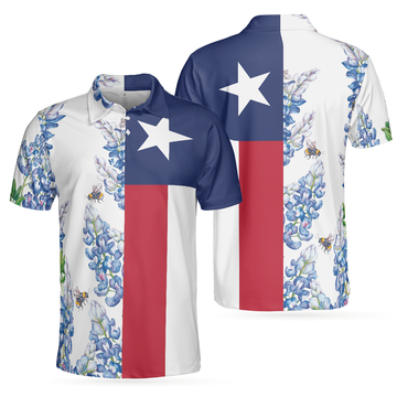 Texas Flag Bluebonnets Floral Texas Proud Men's Polo Shirt For Golf Gift